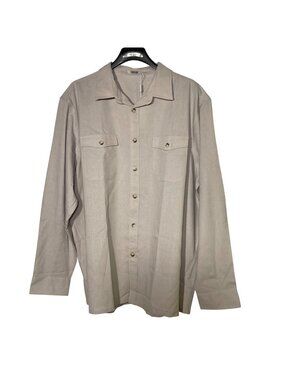 Coofandy Linen Blend Casual Button Down Shirt Cream Tan Sz XXL